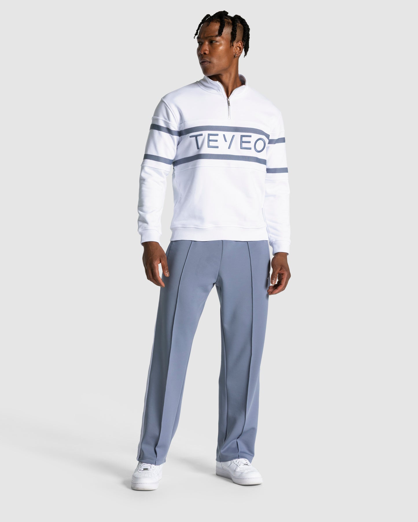 Club Half Zip Sweater ‘White – Steel Blue’