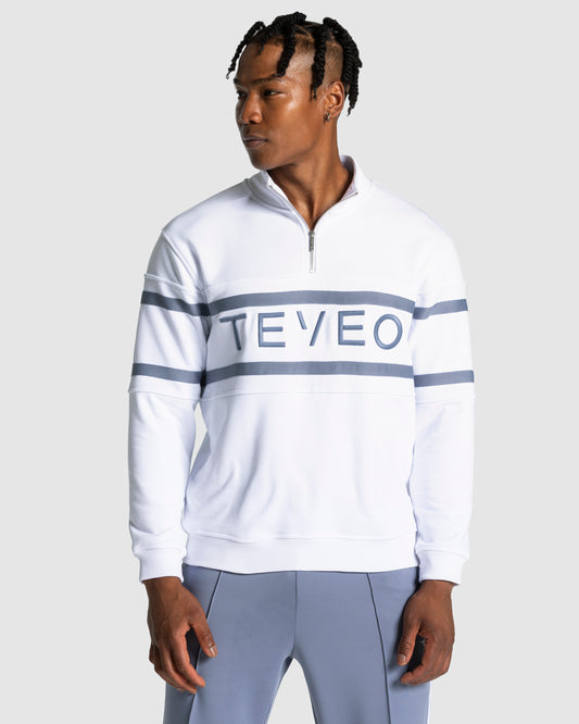 Club Half Zip Sweater ‘White – Steel Blue’