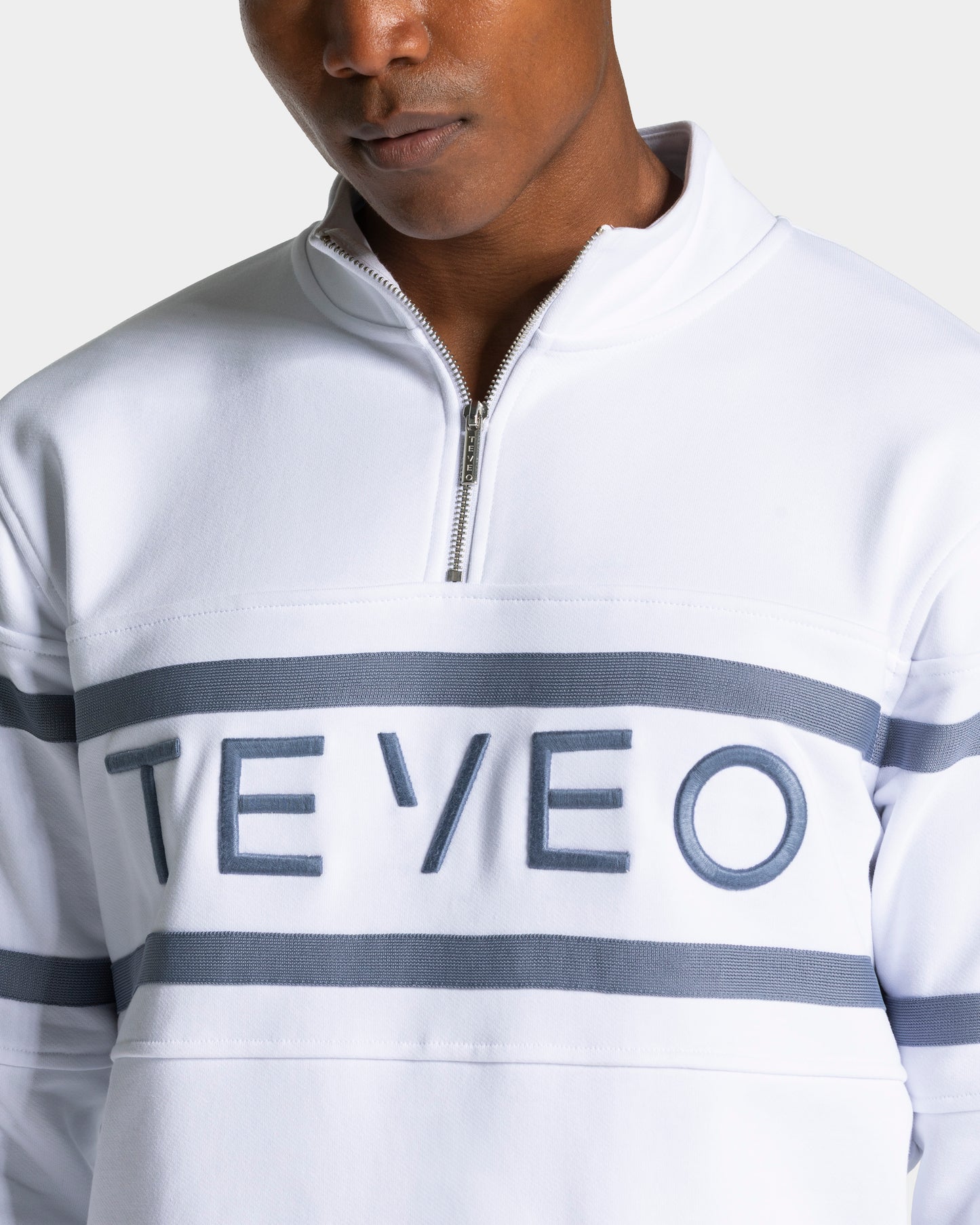 Club Half Zip Sweater ‘White – Steel Blue’
