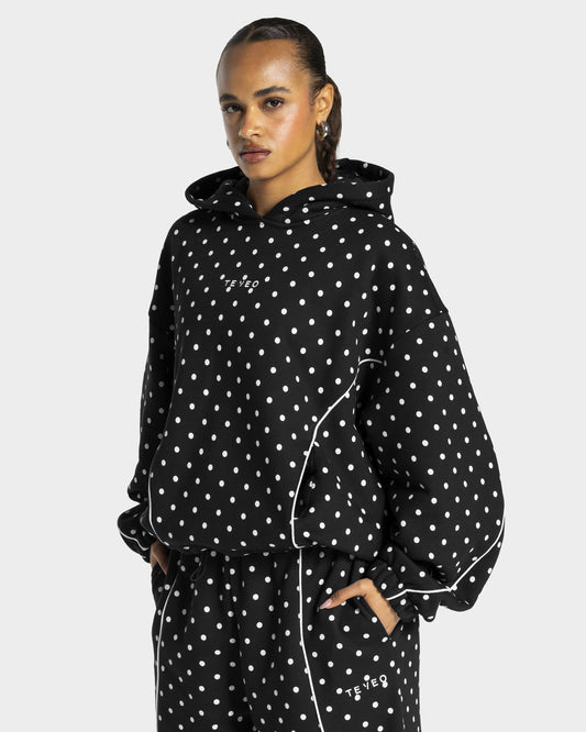 Felpa con cappuccio Contrastline “Colore Nero con pois bianchi"