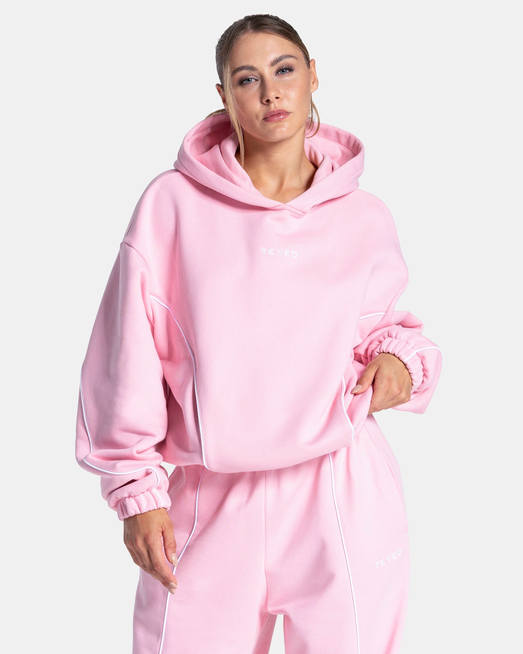 Contrastline Hooded Sweater 'True Pink'