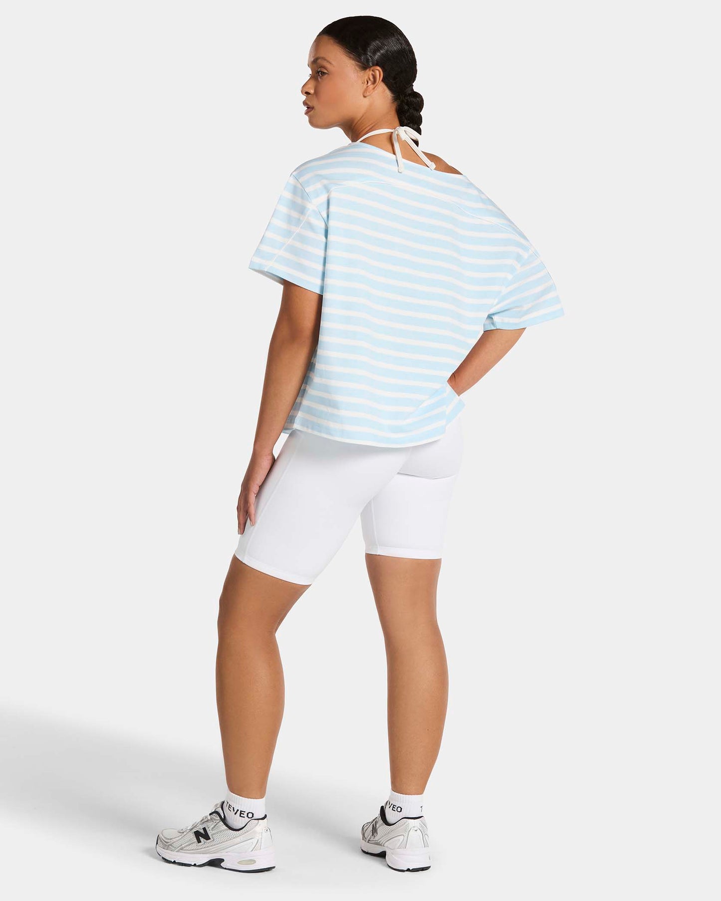 T-shirt à épaules dénudées Contrastline « Stripe Ice Blue »