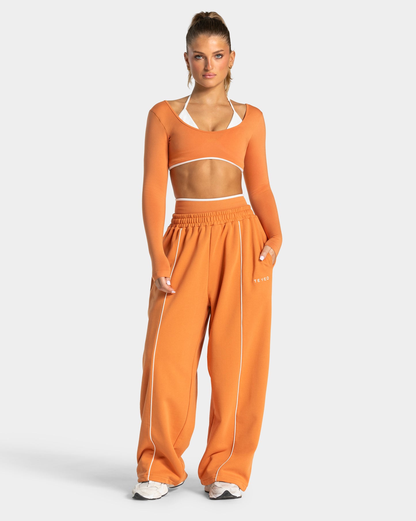 Pantalon de jogging Wide Leg Contrastline « Pumpkin Spice »