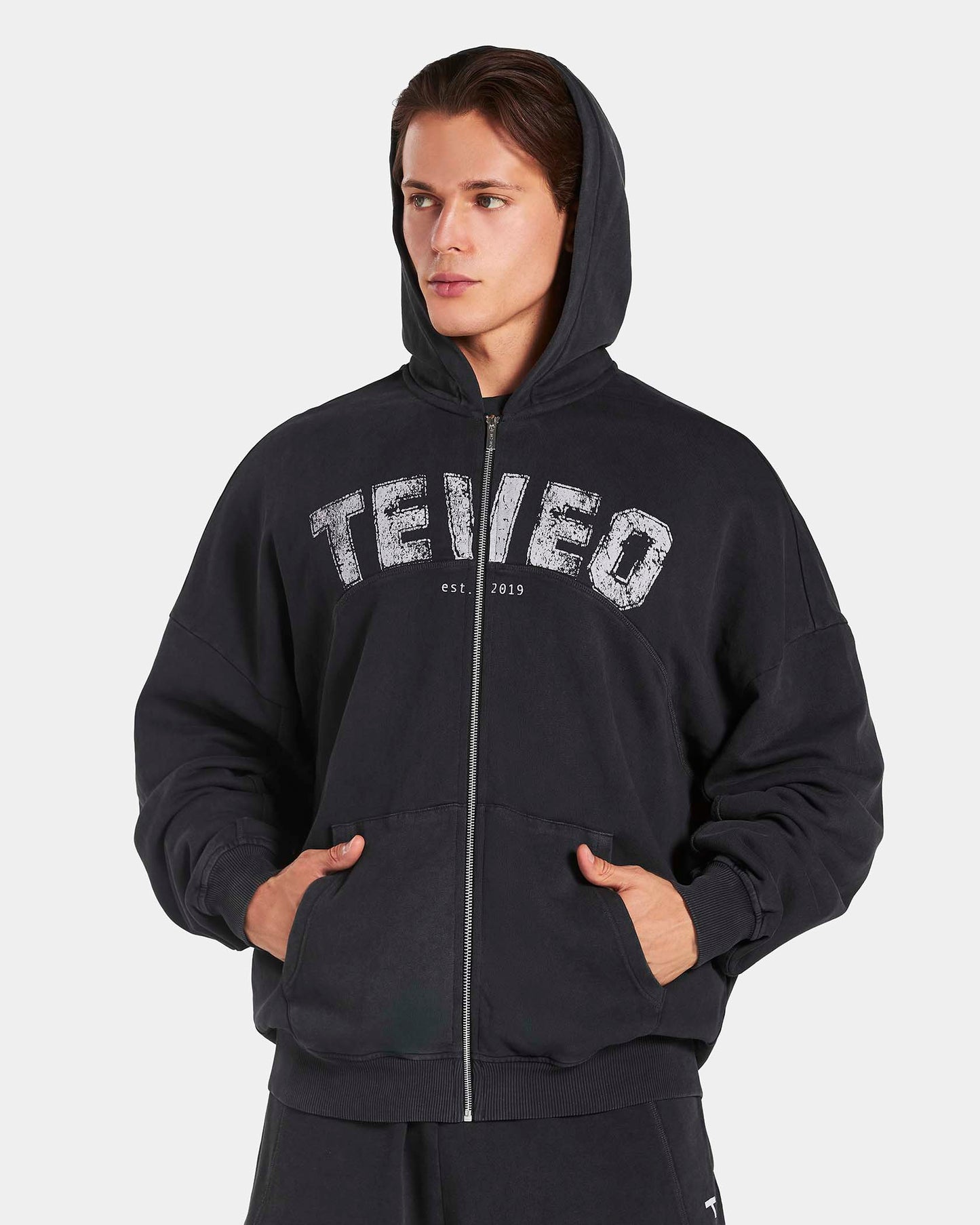 Sweat à capuche zippé oversize Legacy Lifting « Noir Acid »
