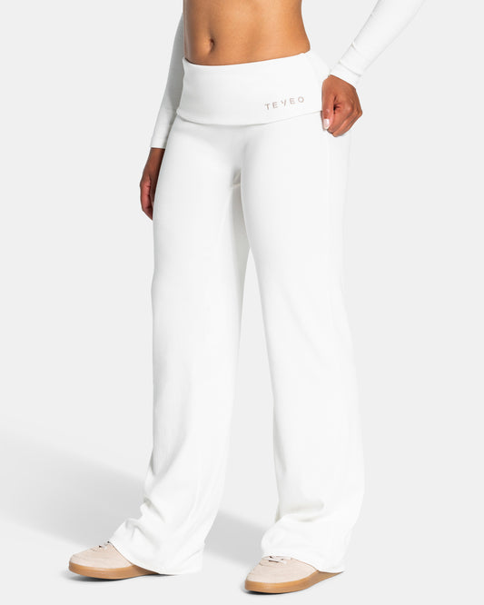 Soft Ribbed Foldover Straight Leg Pants Tall ''Off White''