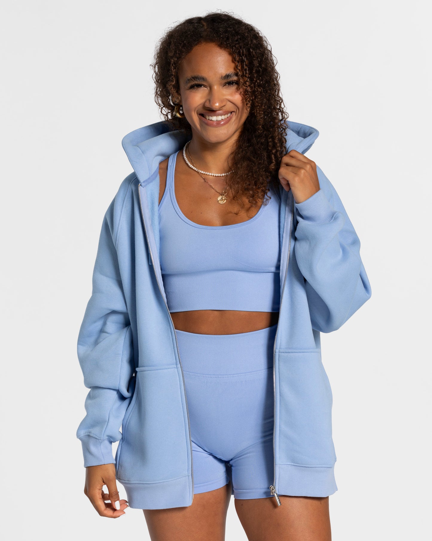 Statement Oversized Full Zip Hoodie 'Blue'