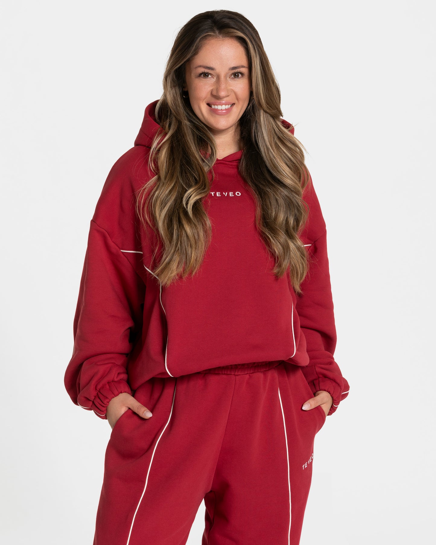 Contrastline Hooded Sweater ‘Cherry’