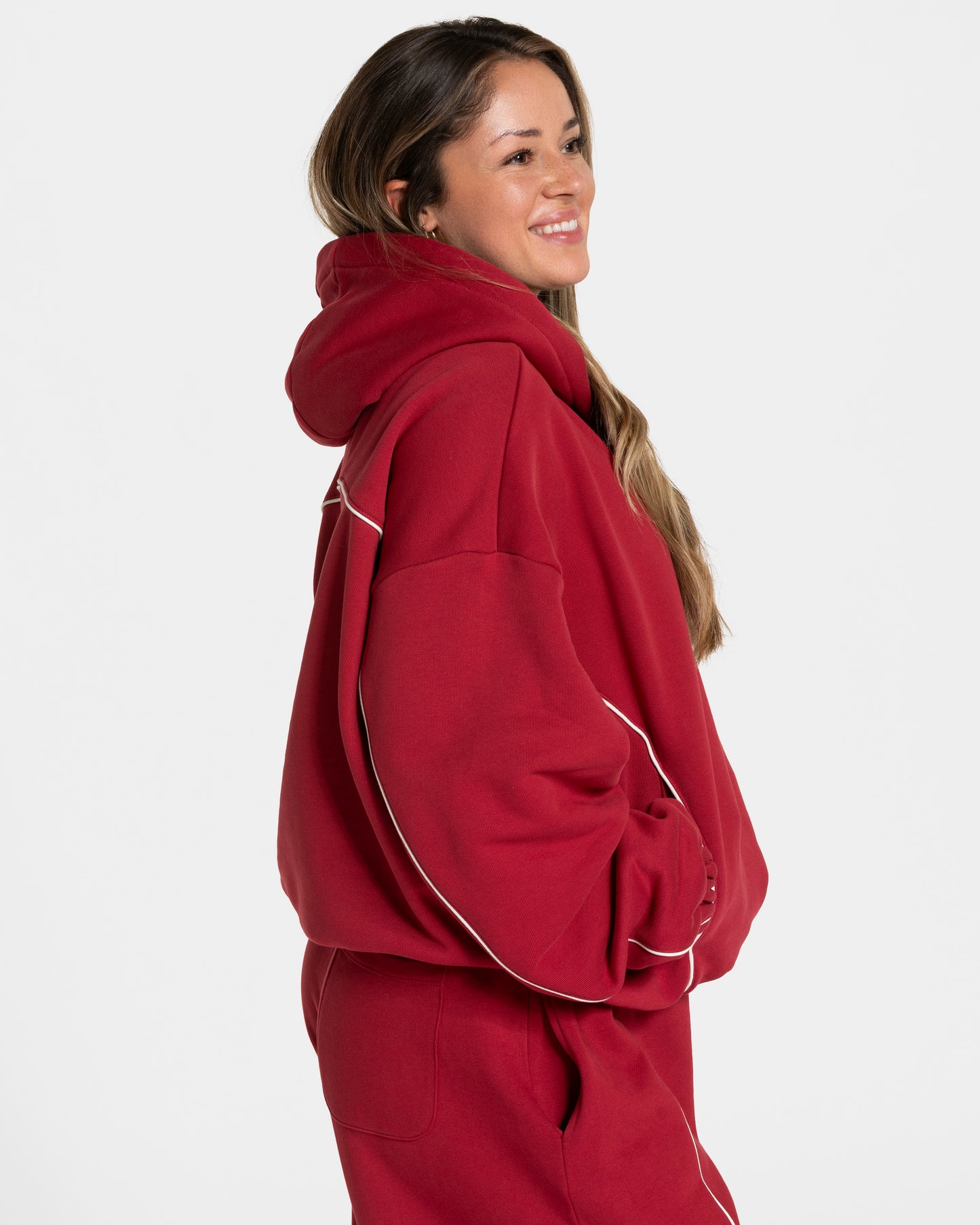 Contrastline Hooded Sweater ‘Cherry’