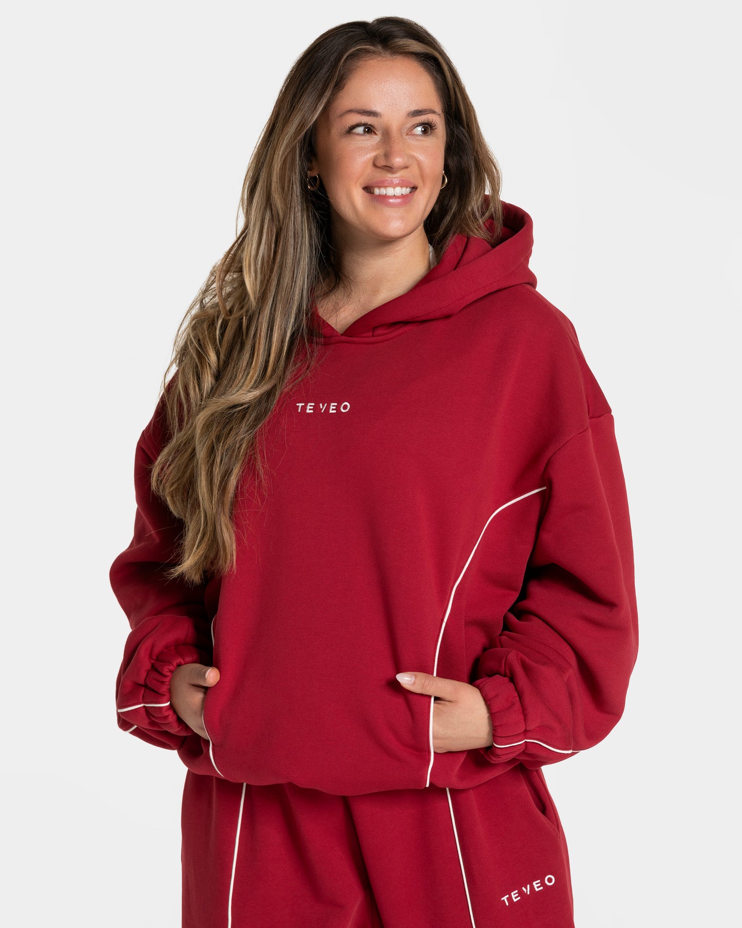 Contrastline Hooded Sweater ‘Cherry’
