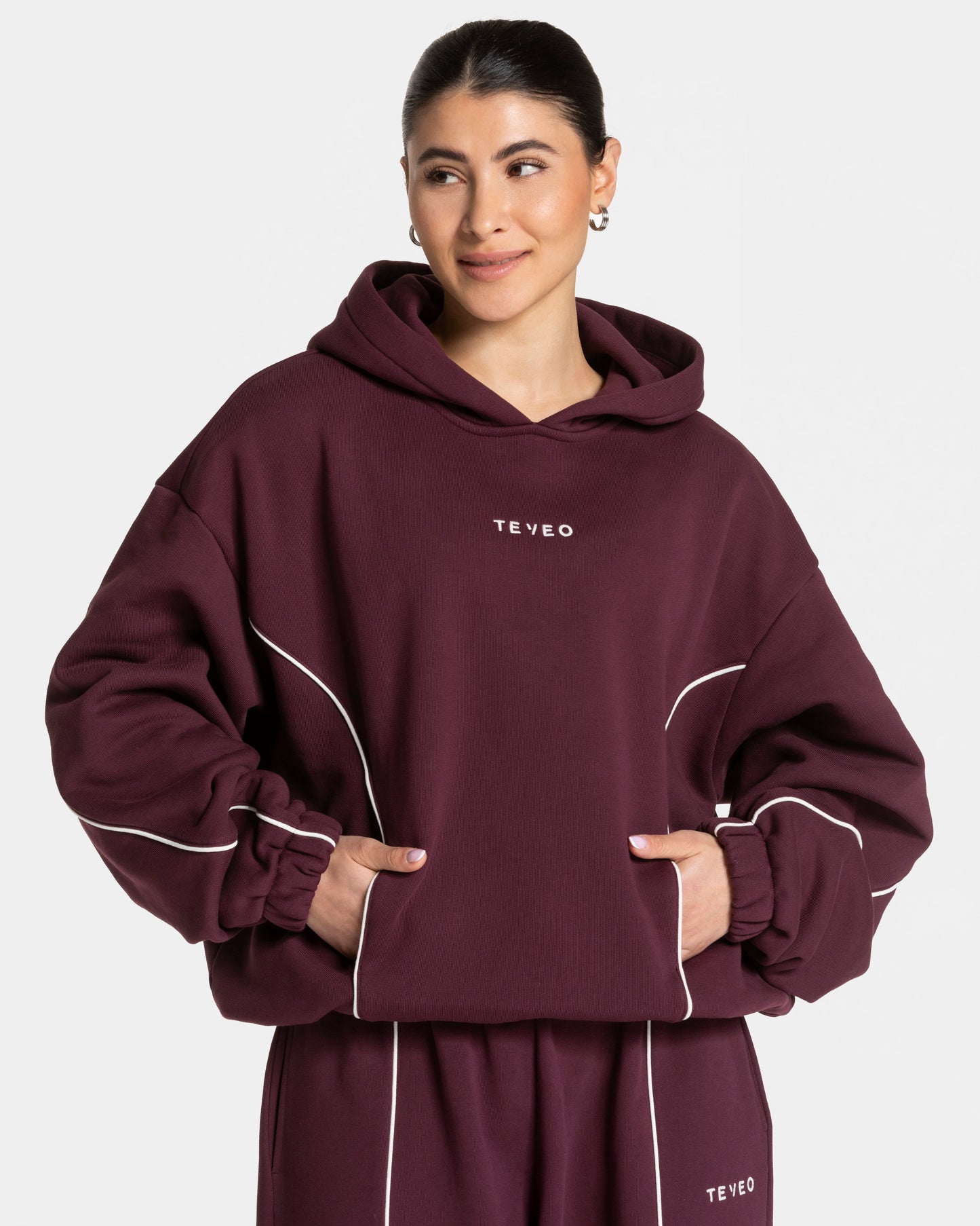 Contrastline Hooded Sweater ‘Plum’