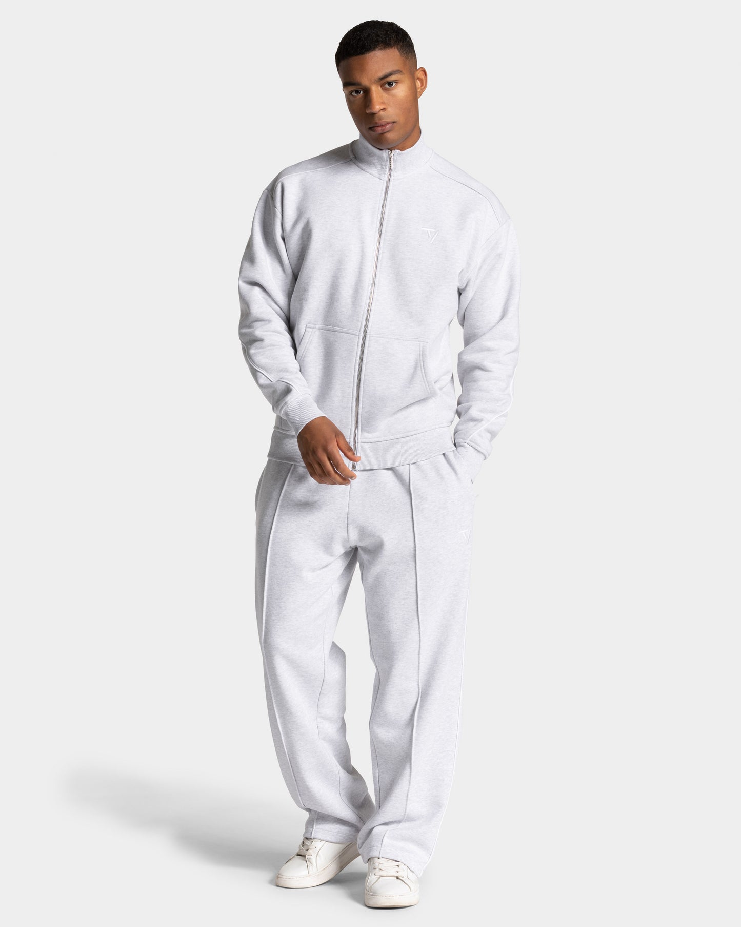 Contrastline Zip Sweater ‘White Merl – White’
