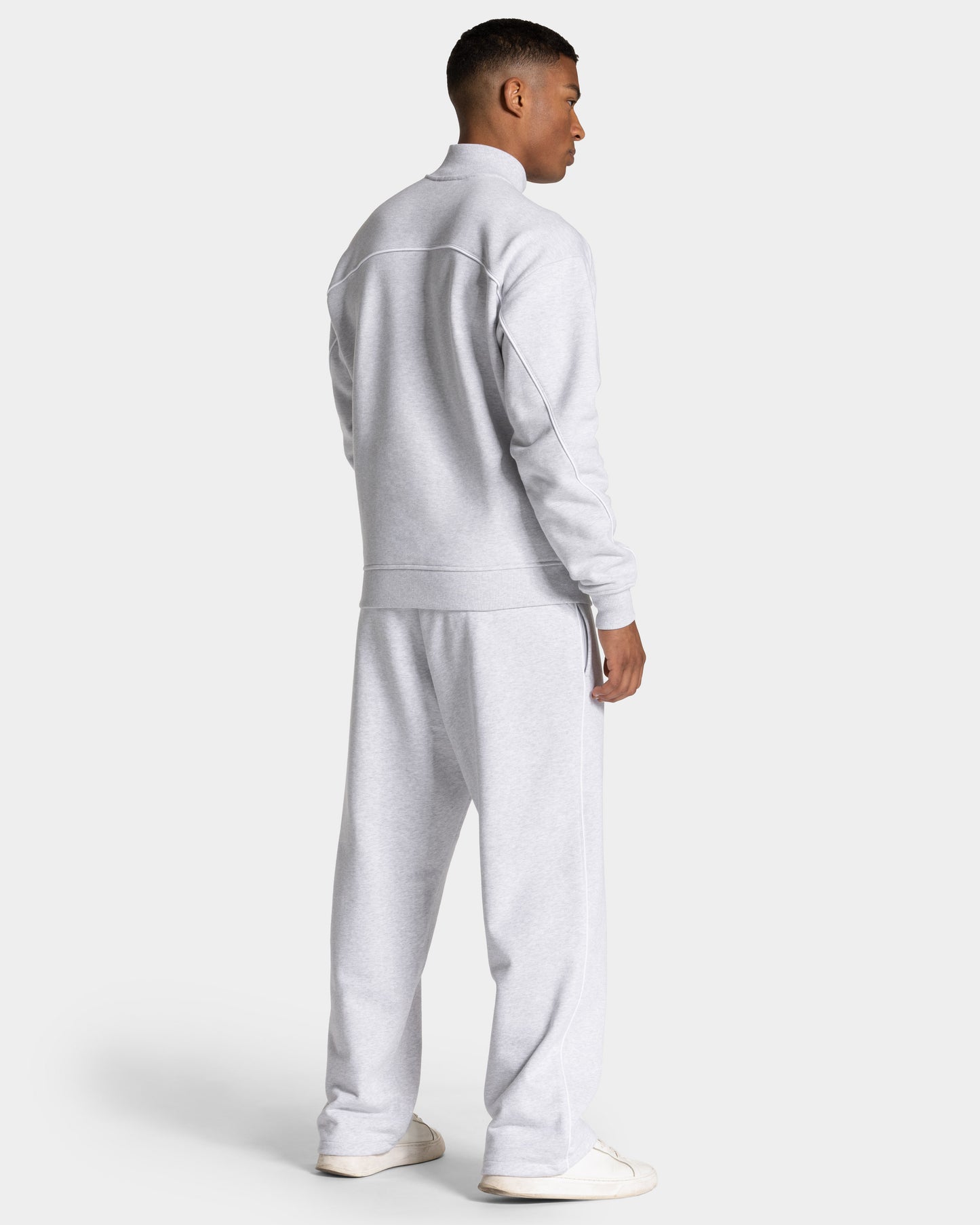 Contrastline Zip Sweater ‘White Merl – White’
