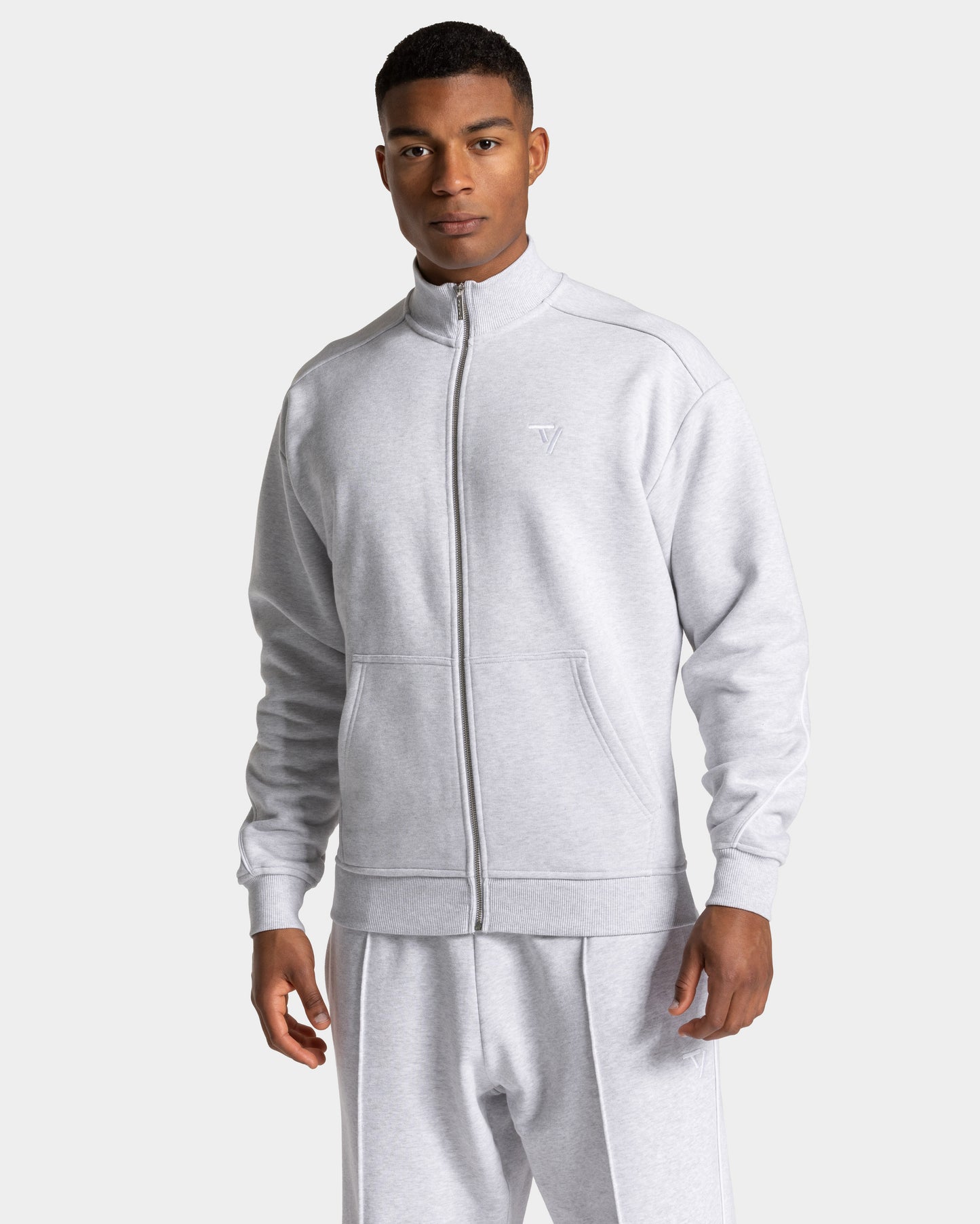 Contrastline Zip Sweater ‘White Merl – White’