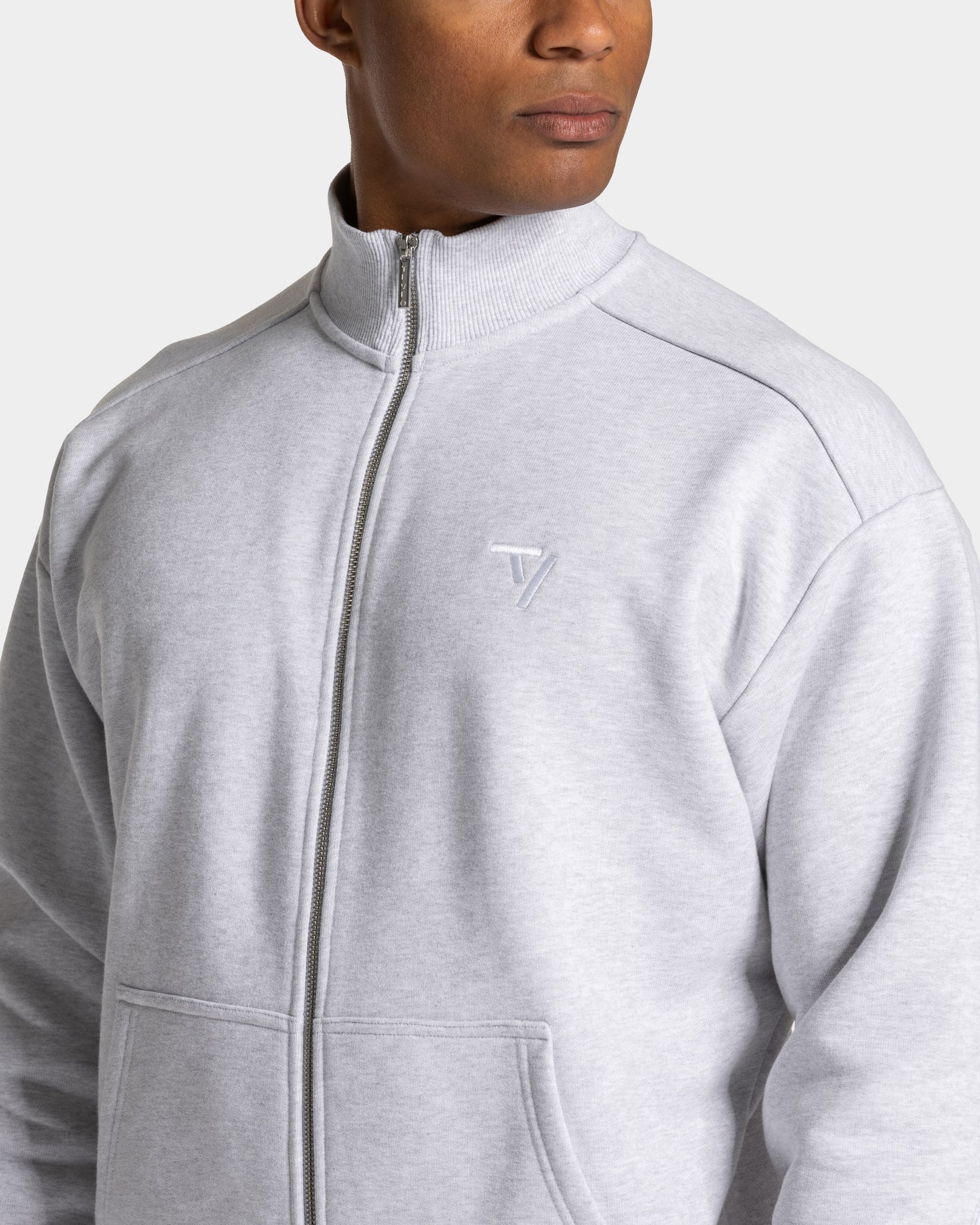 Contrastline Zip Sweater ‘White Merl – White’