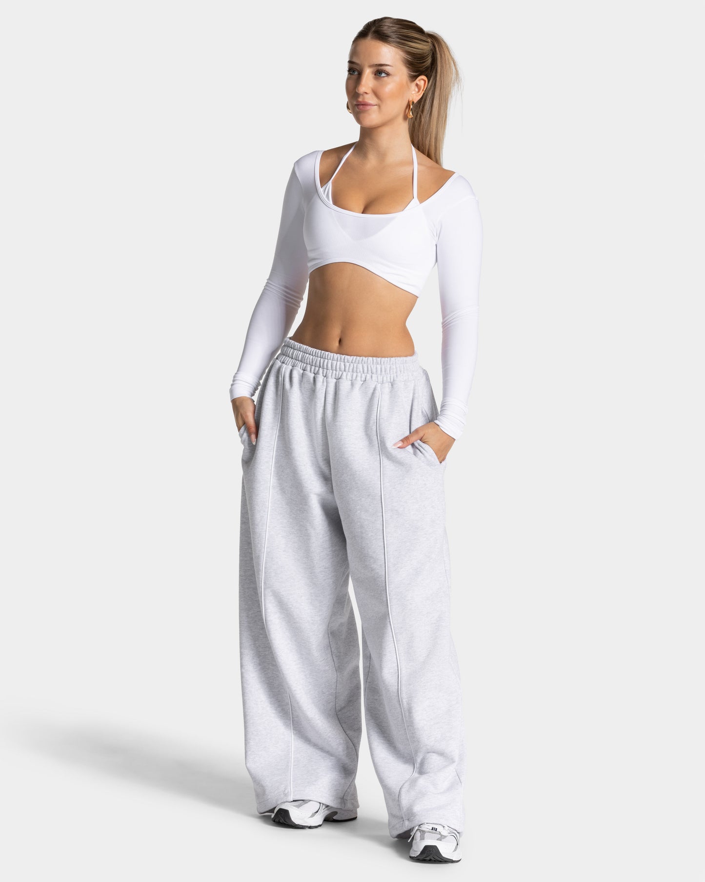 Contrastline Wide Leg Joggers ‘White Marl’
