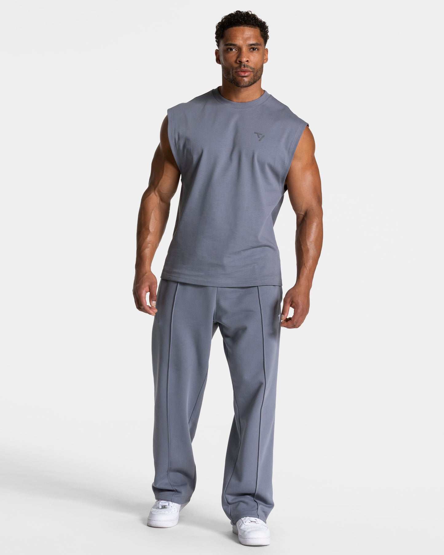 Contrastline Straight Leg Joggers ‘Ice Grey – White’