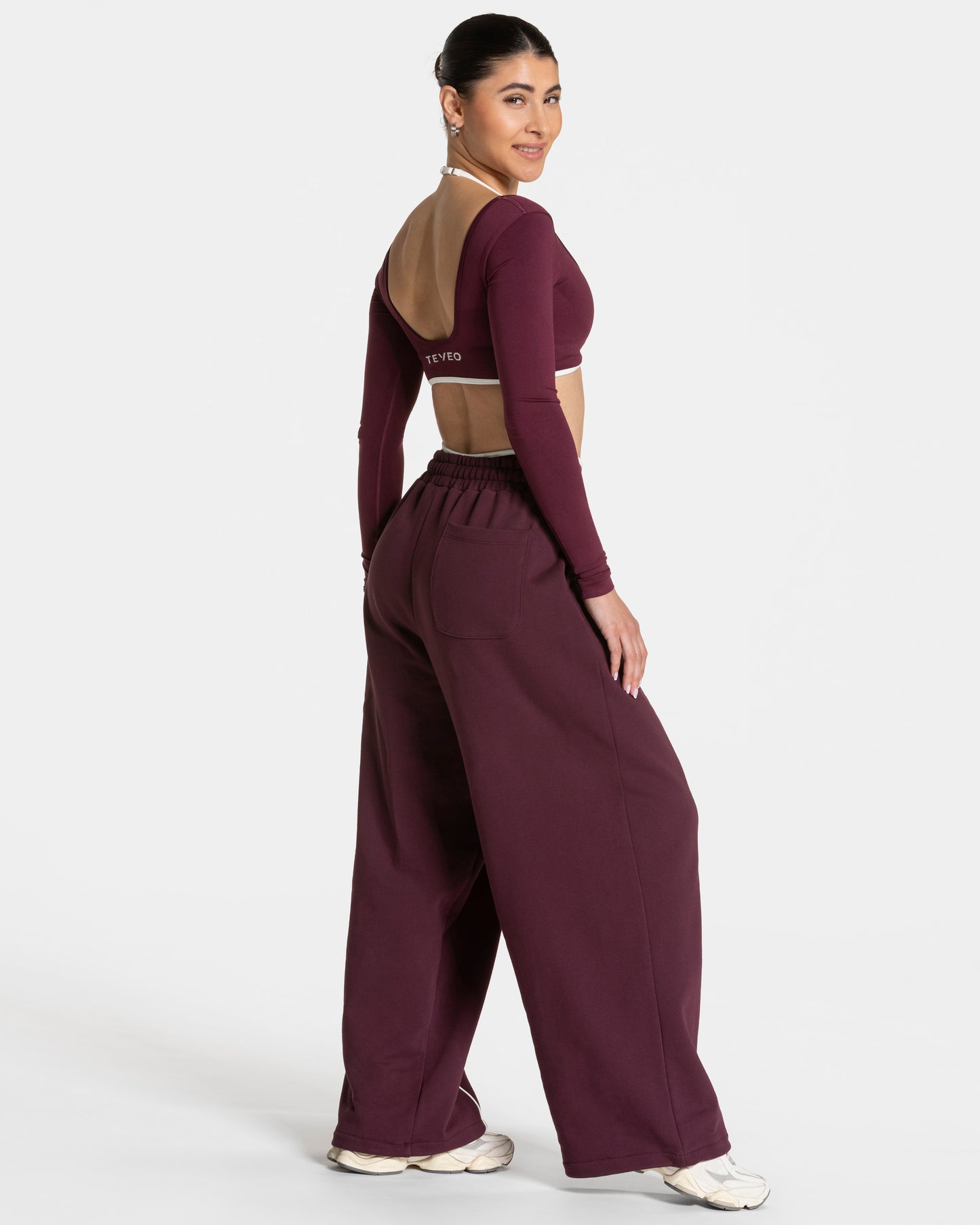 Contrastline Wide Leg Joggers ‘Plum’