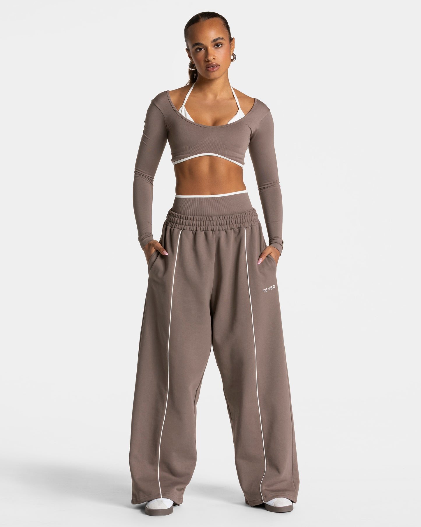Contrastline Wide Leg Joggers ‘Mocha’