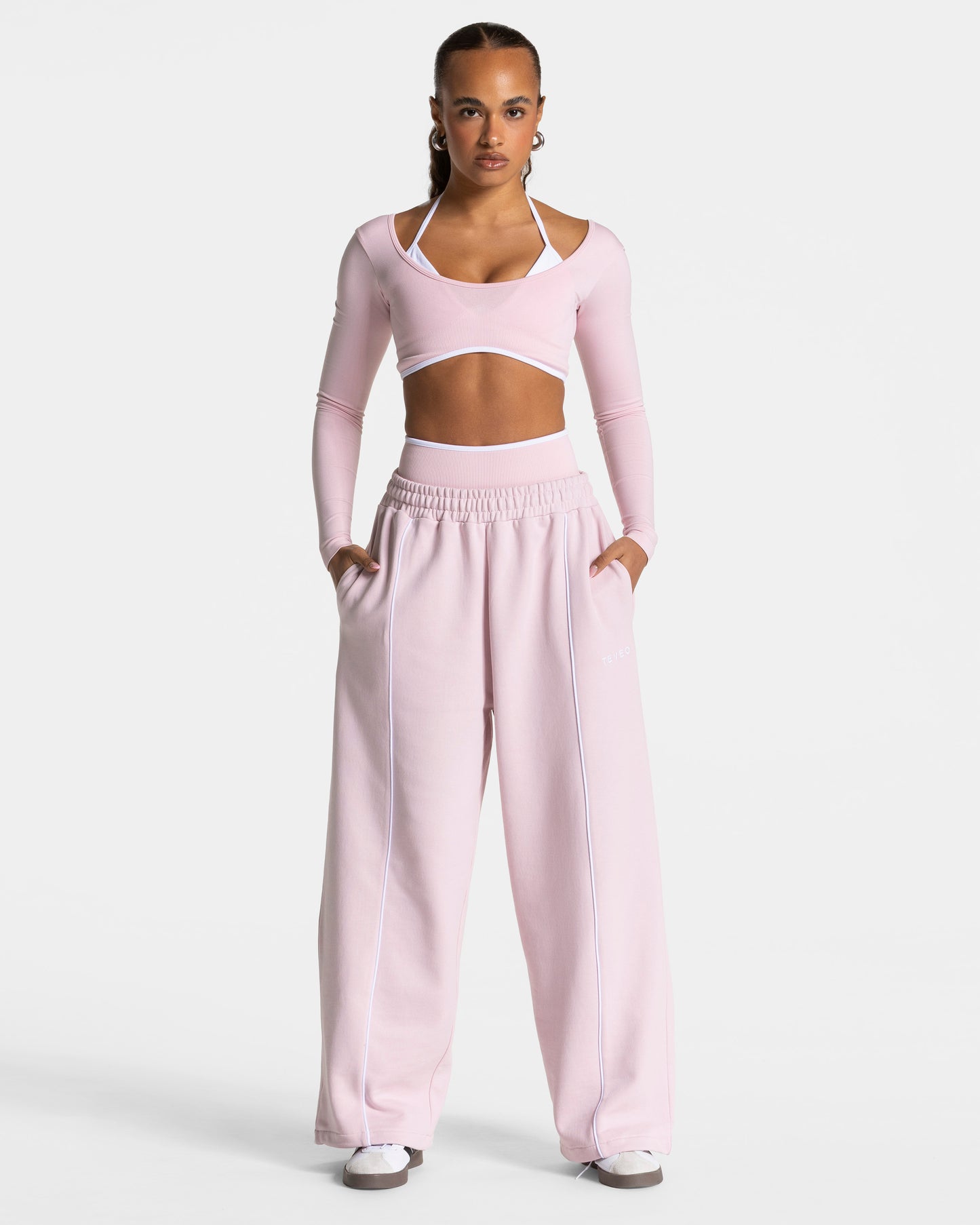 Contrastline Wide Leg Joggers ‘Pink’
