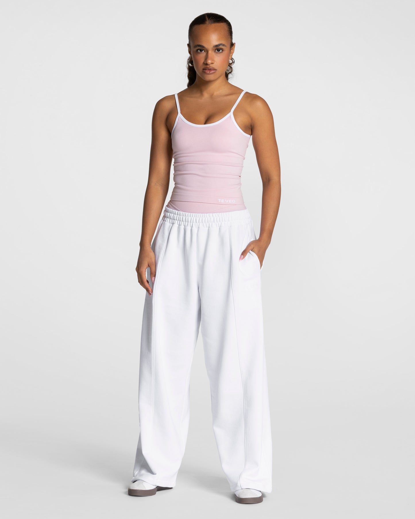 Contrastline Wide Leg Joggers ‘White’