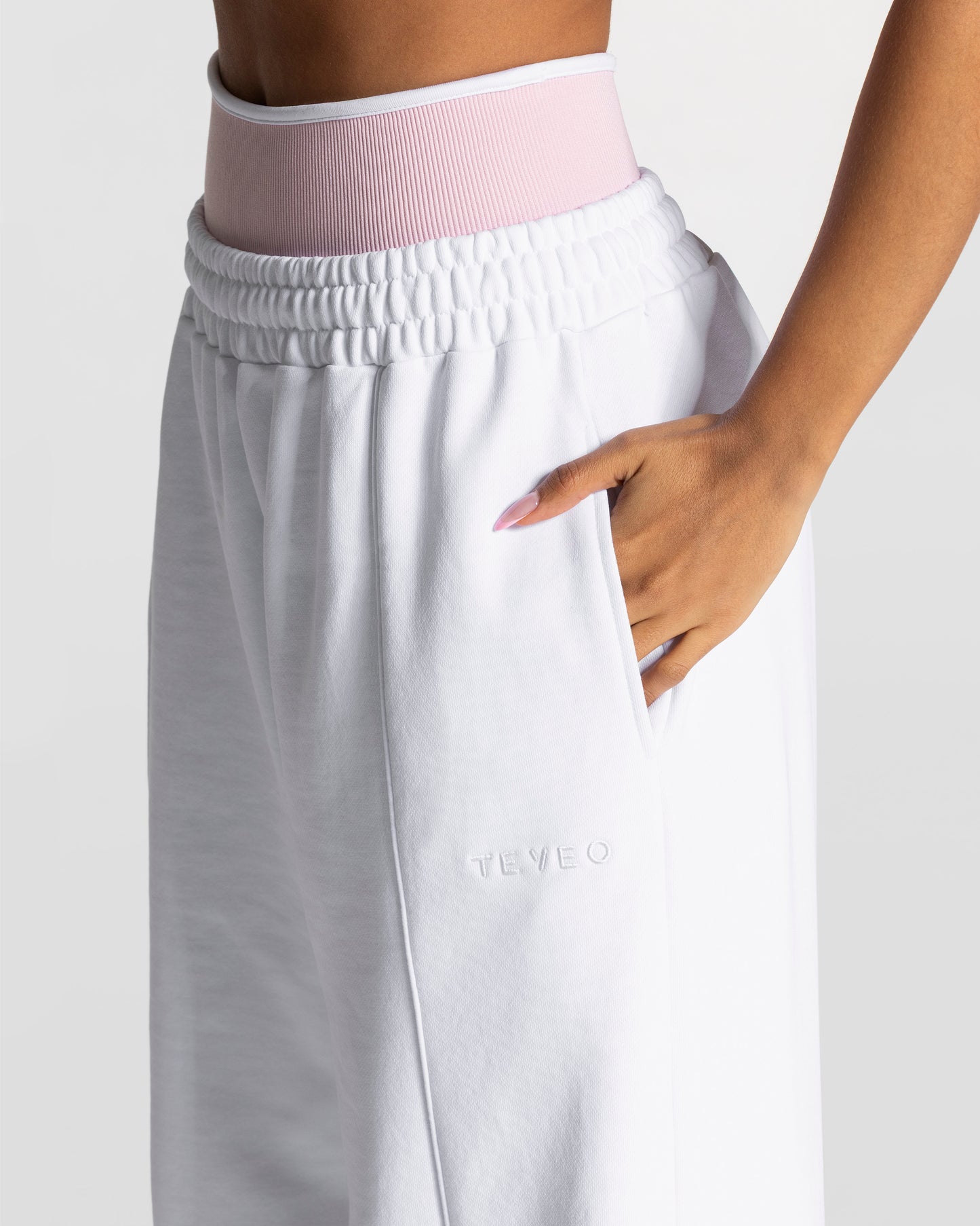 Contrastline Wide Leg Joggers ‘White’