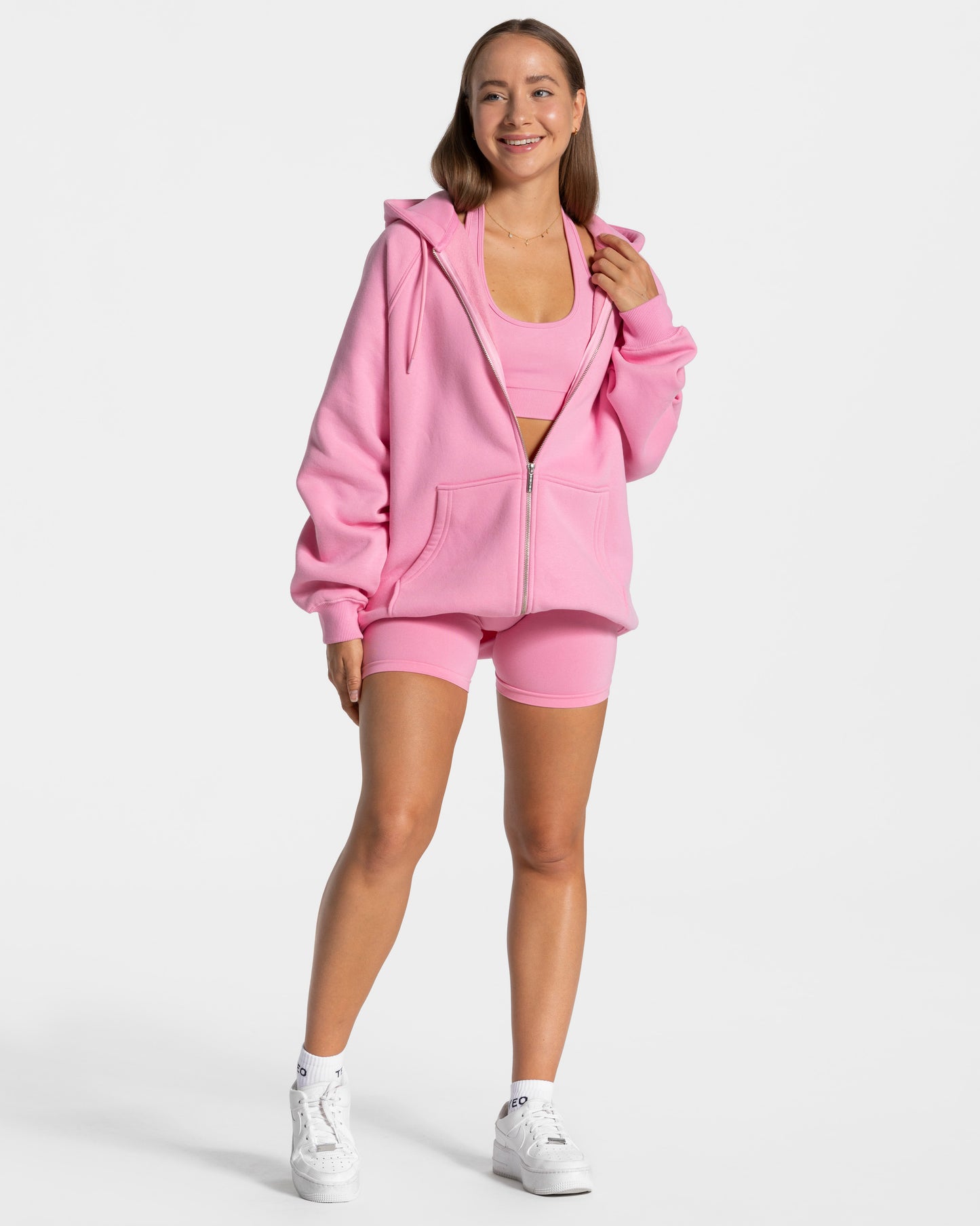 Statement Oversized Full Zip Hoodie ‘Pink’