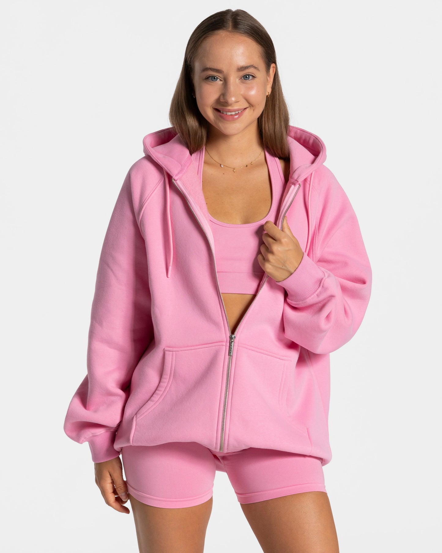 Statement Oversized Full Zip Hoodie ‘Pink’