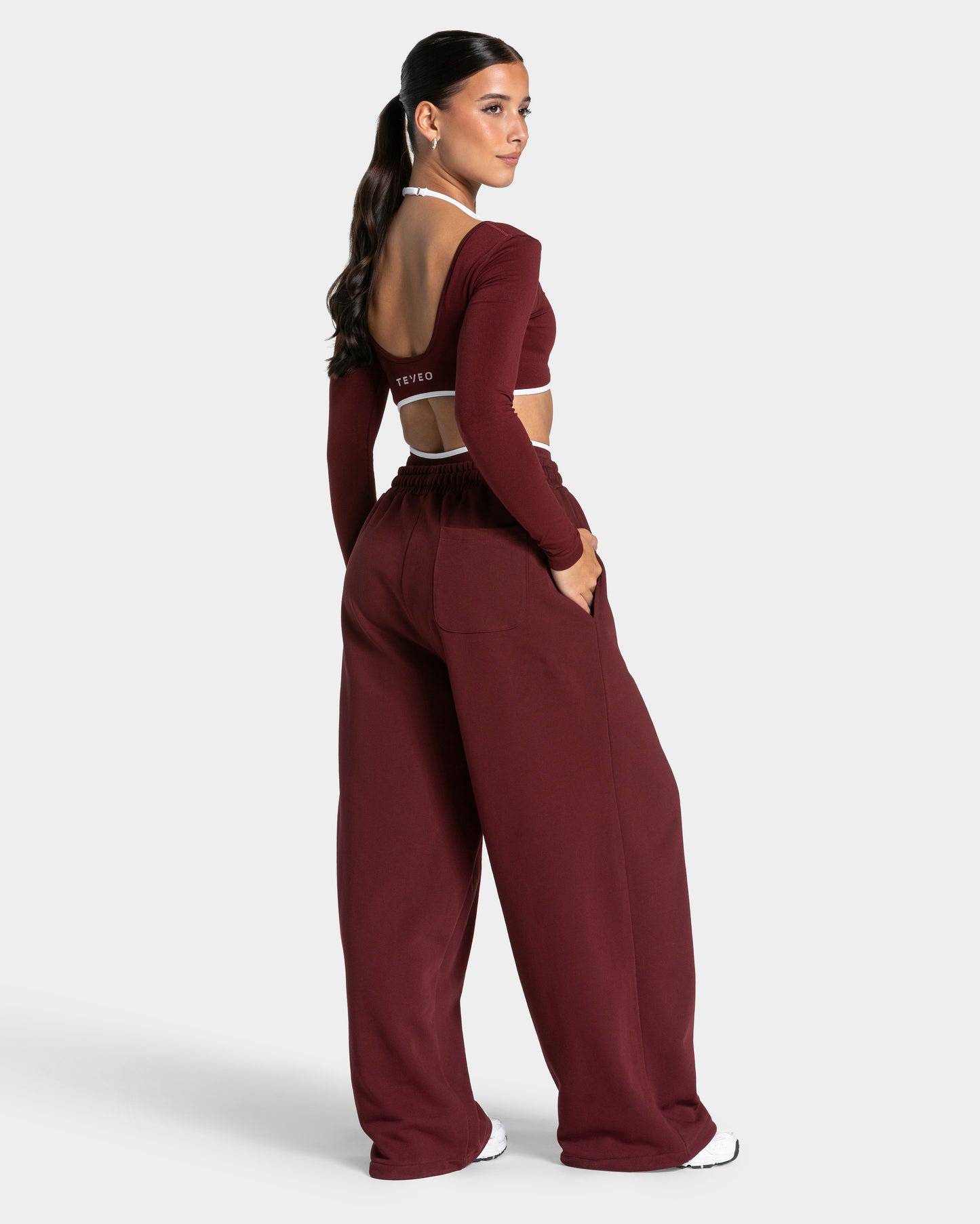 Contrastline Wide Leg Joggers ‘Burgundy’