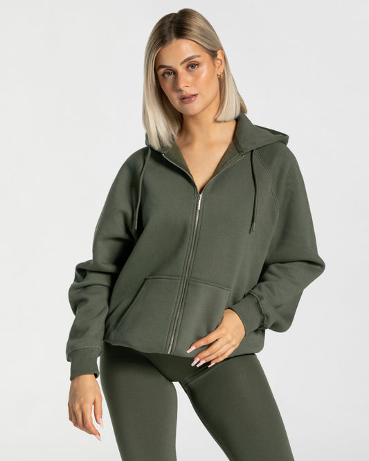 Statement Oversized Full Zip Hoodie ‘Khaki’
