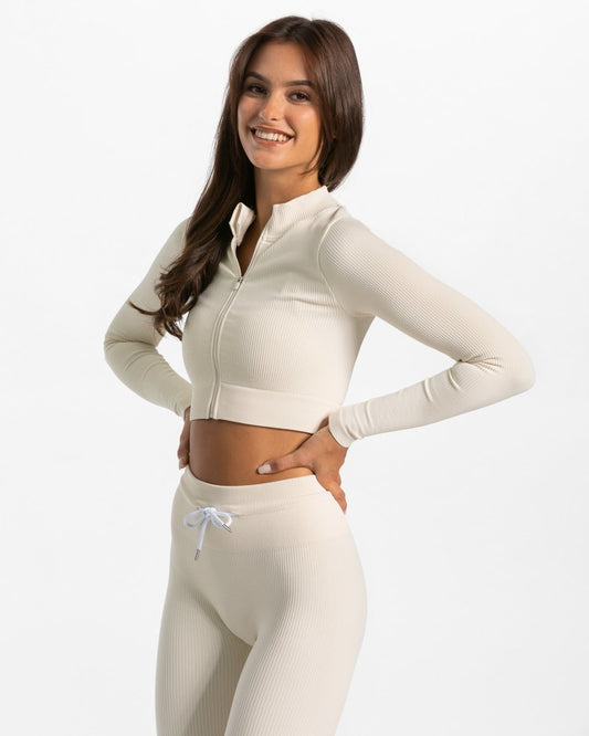Ribbed Zip Jacke "Ivory" - TEVEO