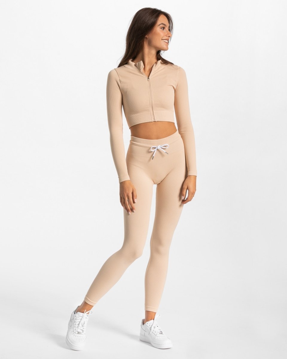 Ribbed Zip Jacke "Nude" - TEVEO