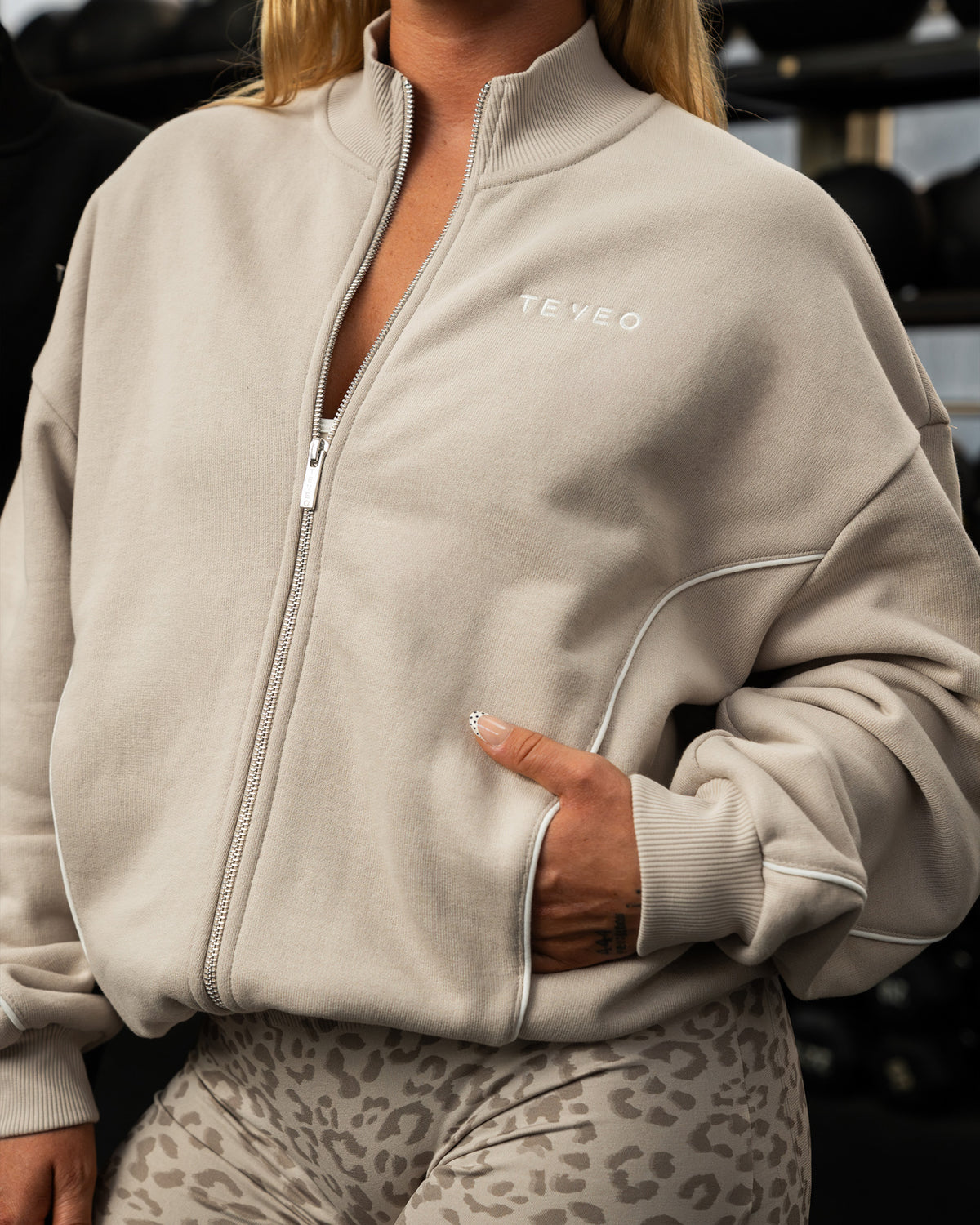 Felpa con zip Contrastline “Cream"