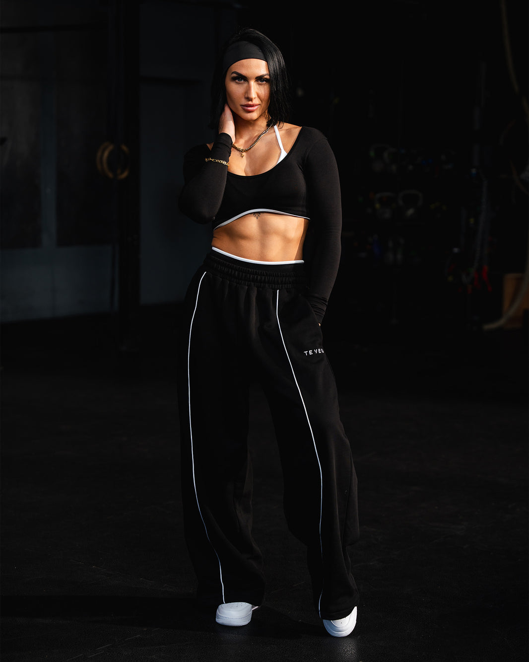 Contrastline Wide Leg Joggers ‘Black’
