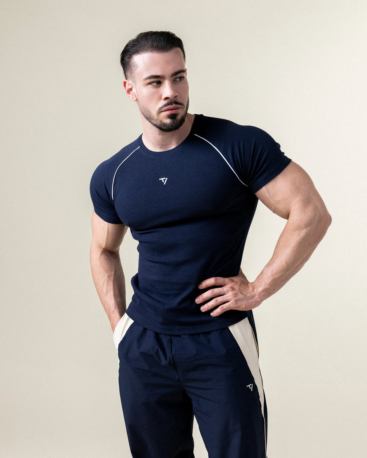 Track Ribbed Piping T-Shirt ‘Midnight’