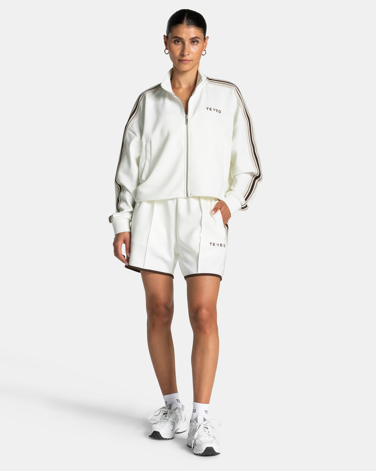 Chaqueta cropped con cremallera Club «blanco roto»