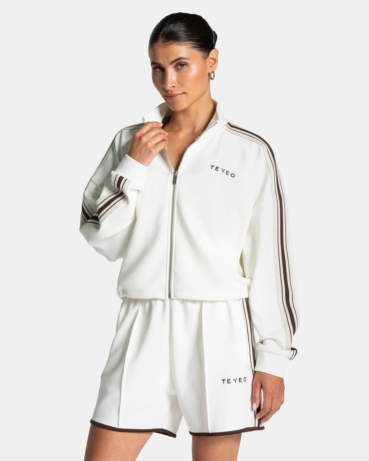 Chaqueta cropped con cremallera Club «blanco roto»