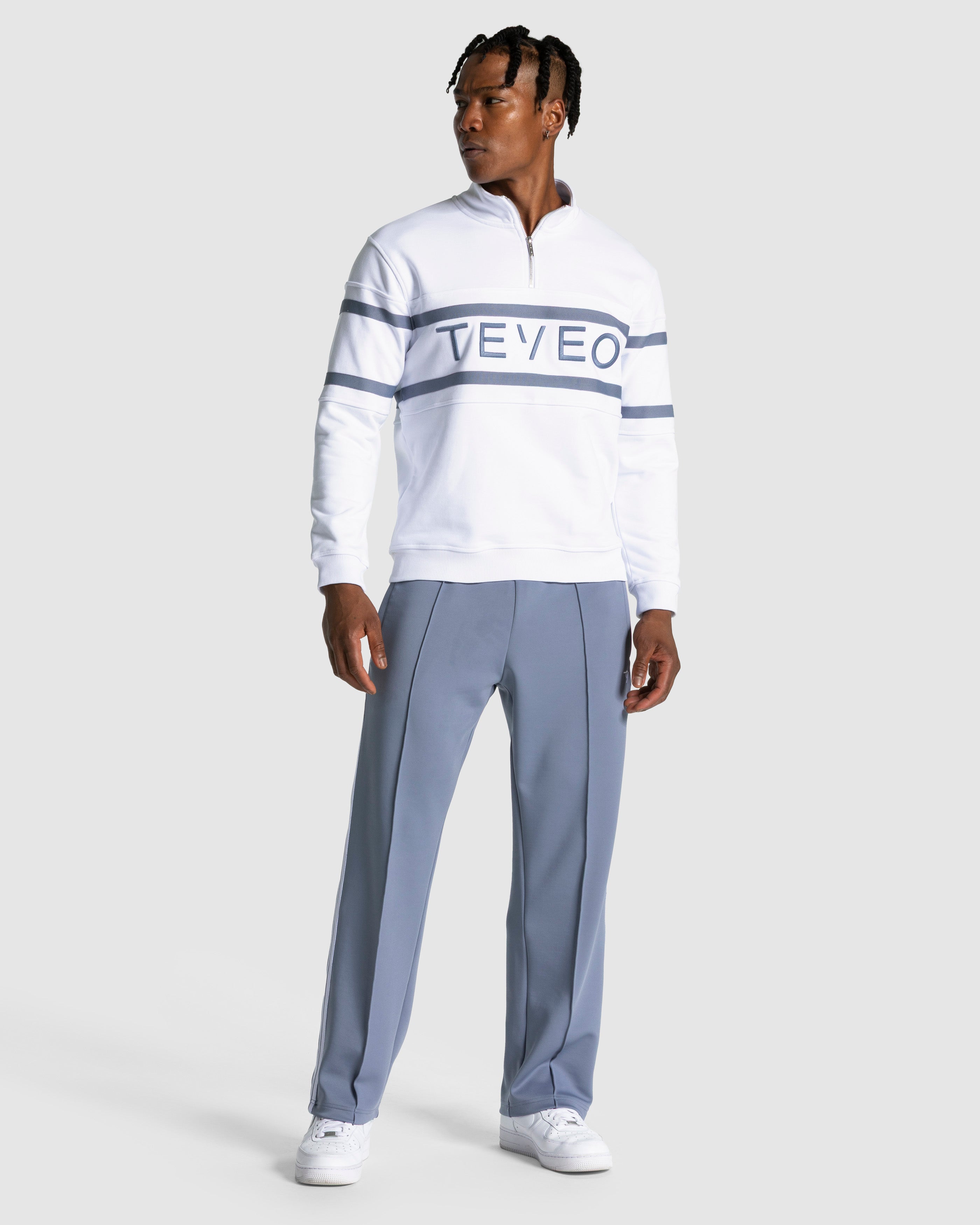 Club Half Zip Sweater 'White – Steel Blue'