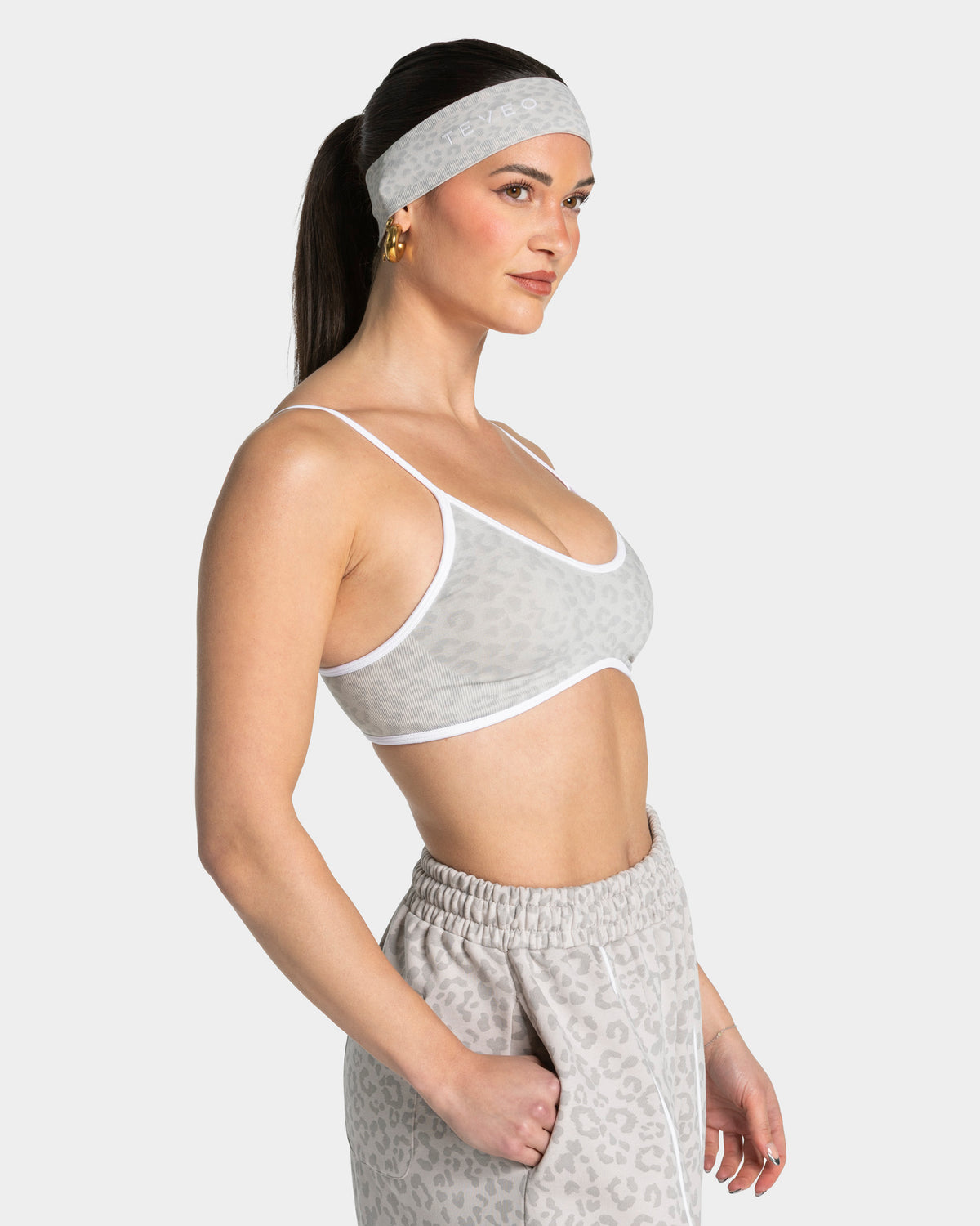 Contrastline Headband ‘Light Grey Leopard Print’