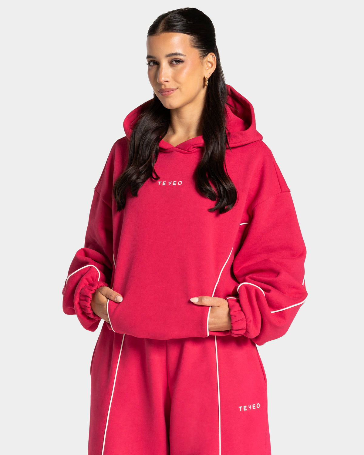 Contrastline Hooded Sweater ‘Berry’