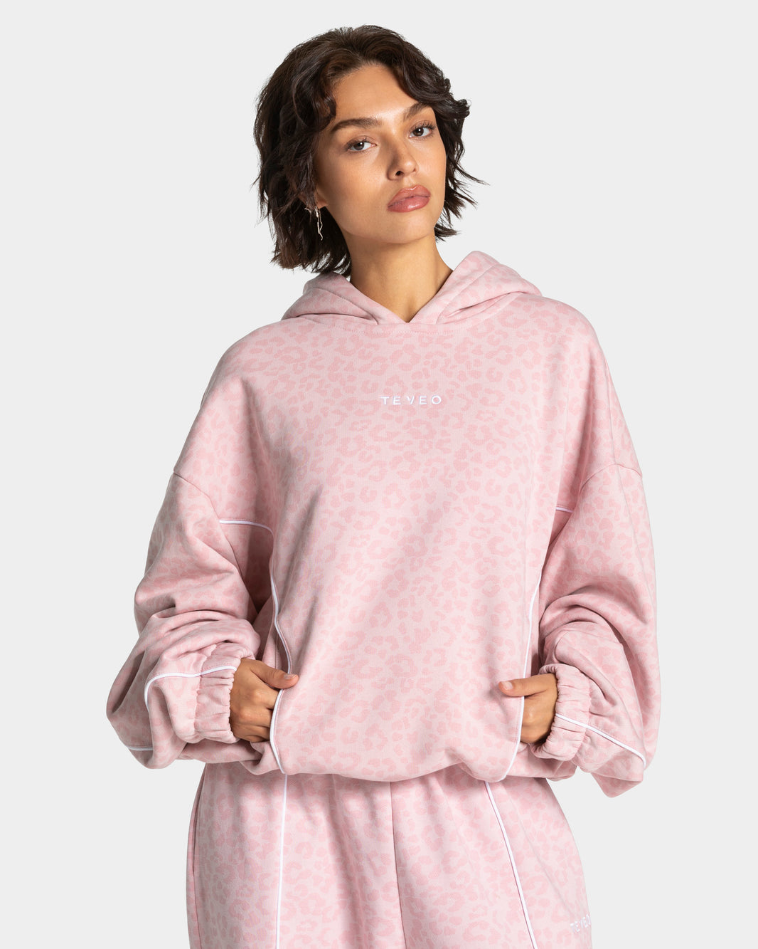 Felpa con cappuccio Contrastline “Stampa leopardata Rosa"