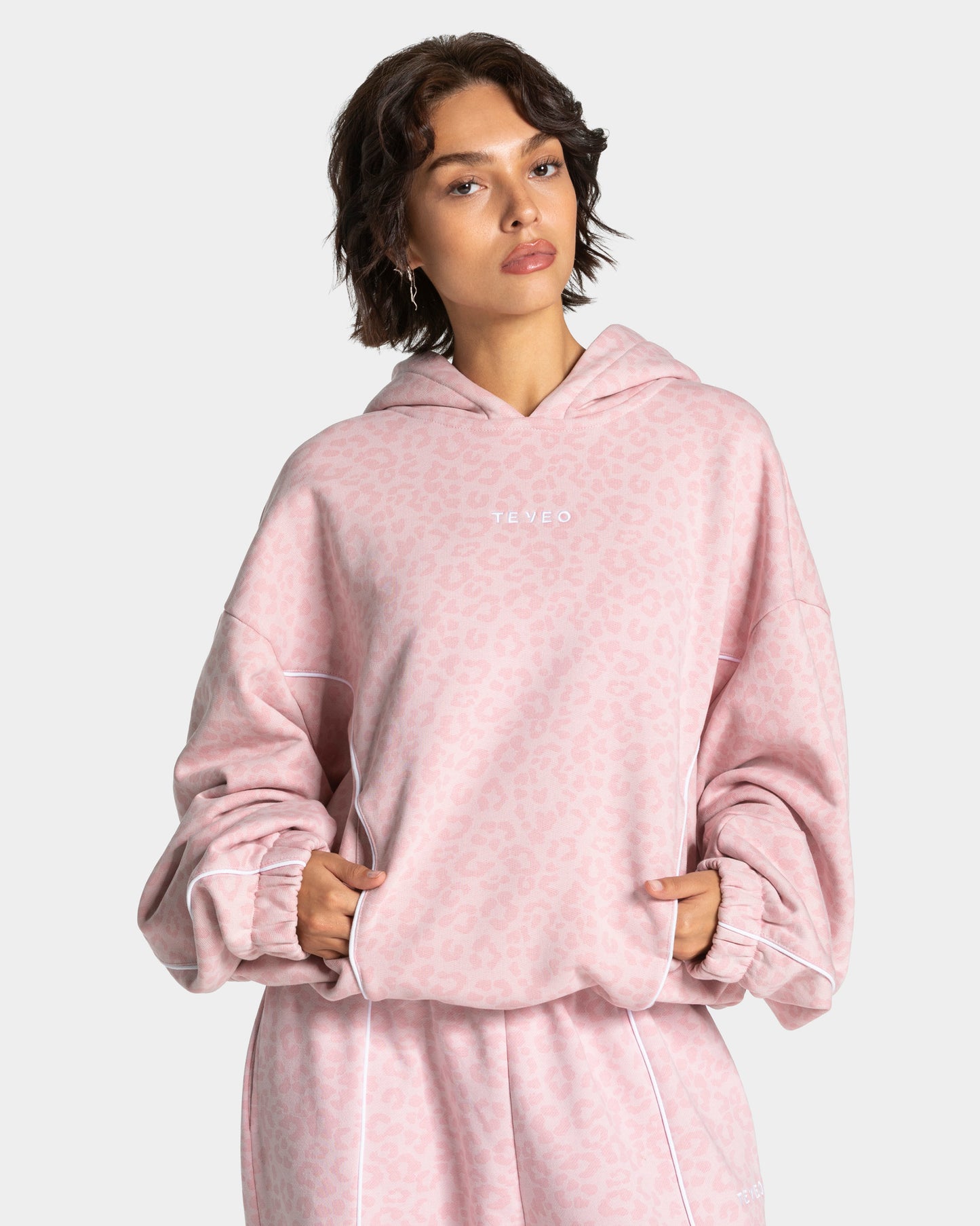 Contrastline Hooded Sweater ‘Light Pink Leopard’