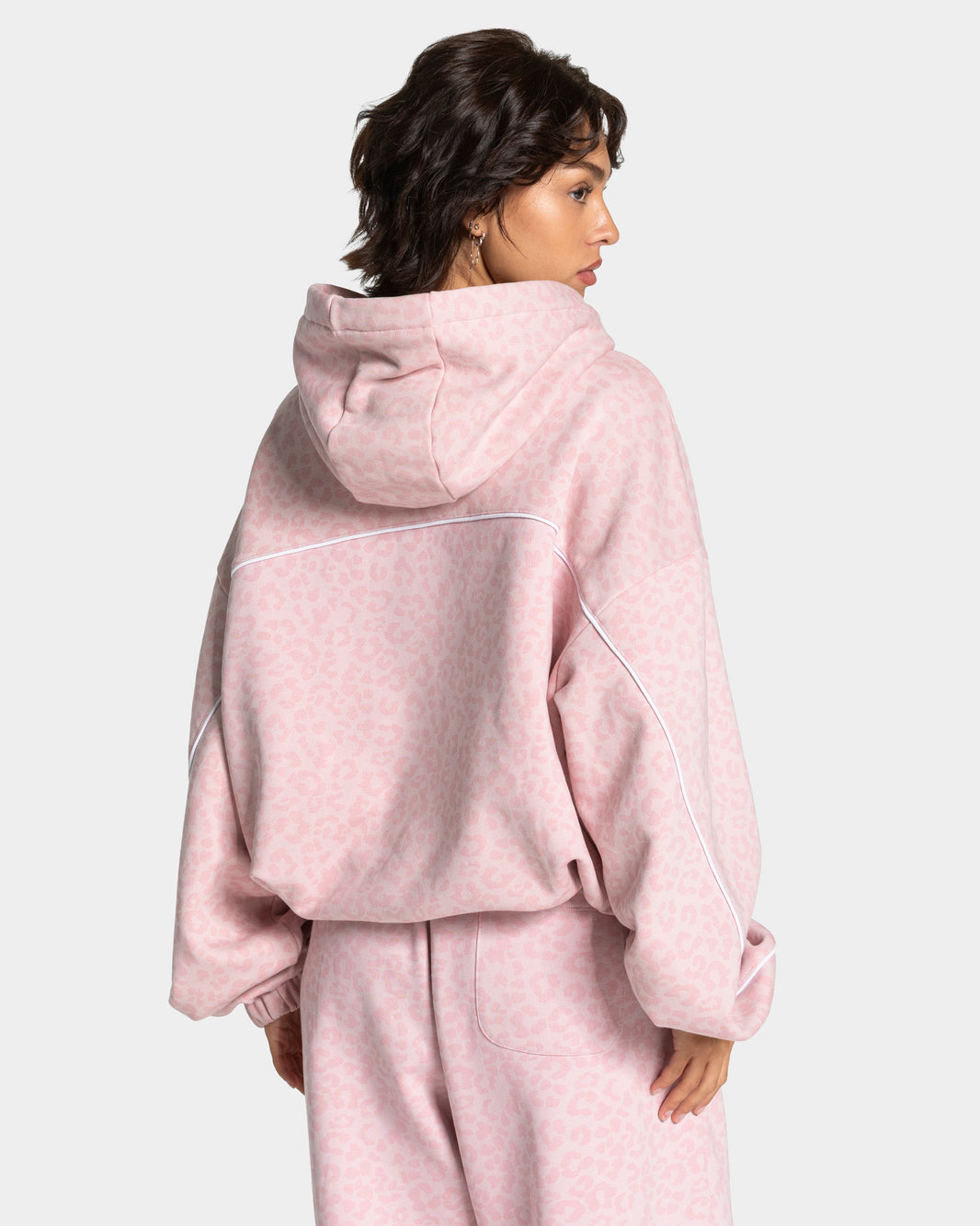 Felpa con cappuccio Contrastline “Stampa leopardata Rosa"