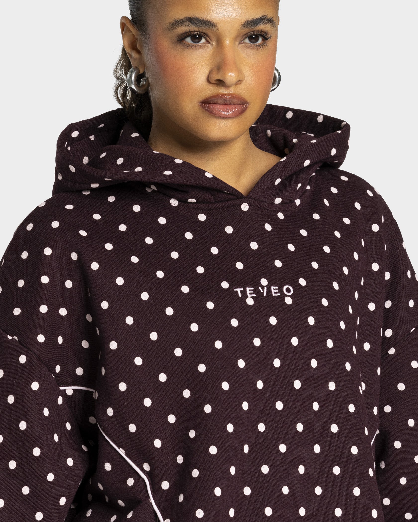 Contrastline Hooded Sweater 'Merlot Polka Dot'