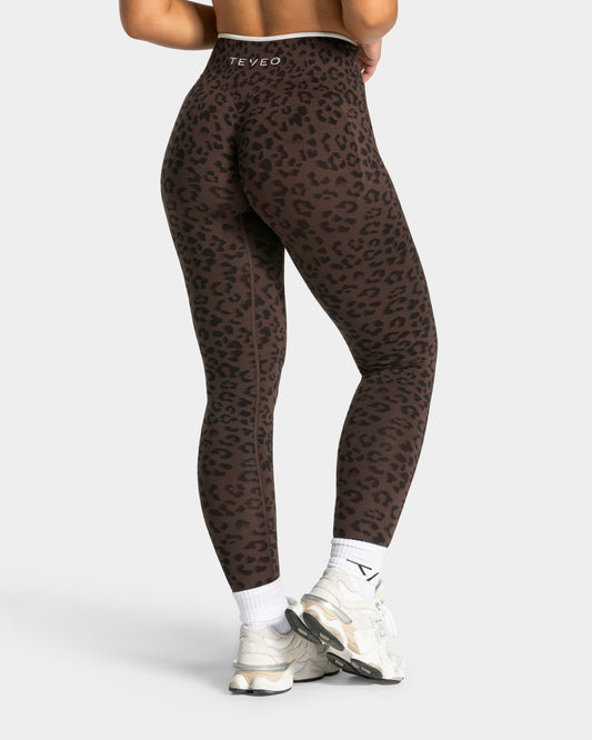 Legginsy Contrastline Sculpt Scrunch „Panterka – espresso”