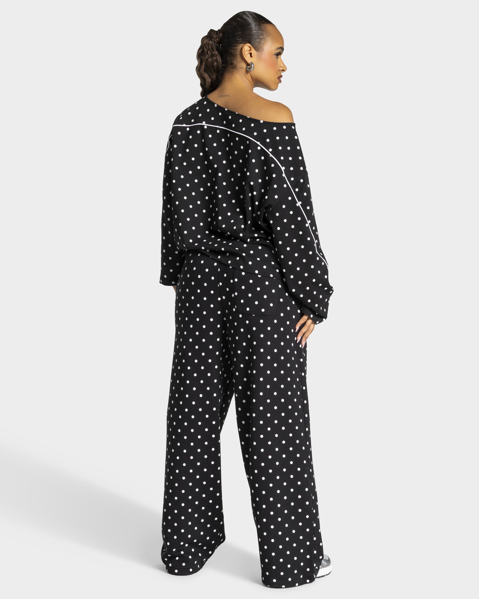Contrastline Wide Leg Joggers 'Black Polka Dot'