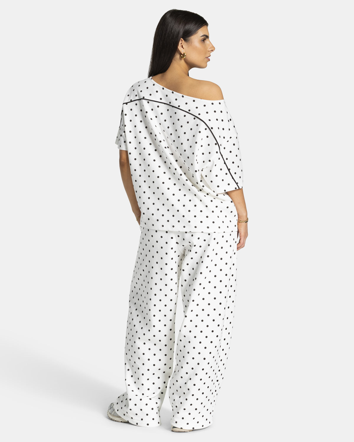 Contrastline Wide Leg Joggers ‘White Polka Dot’