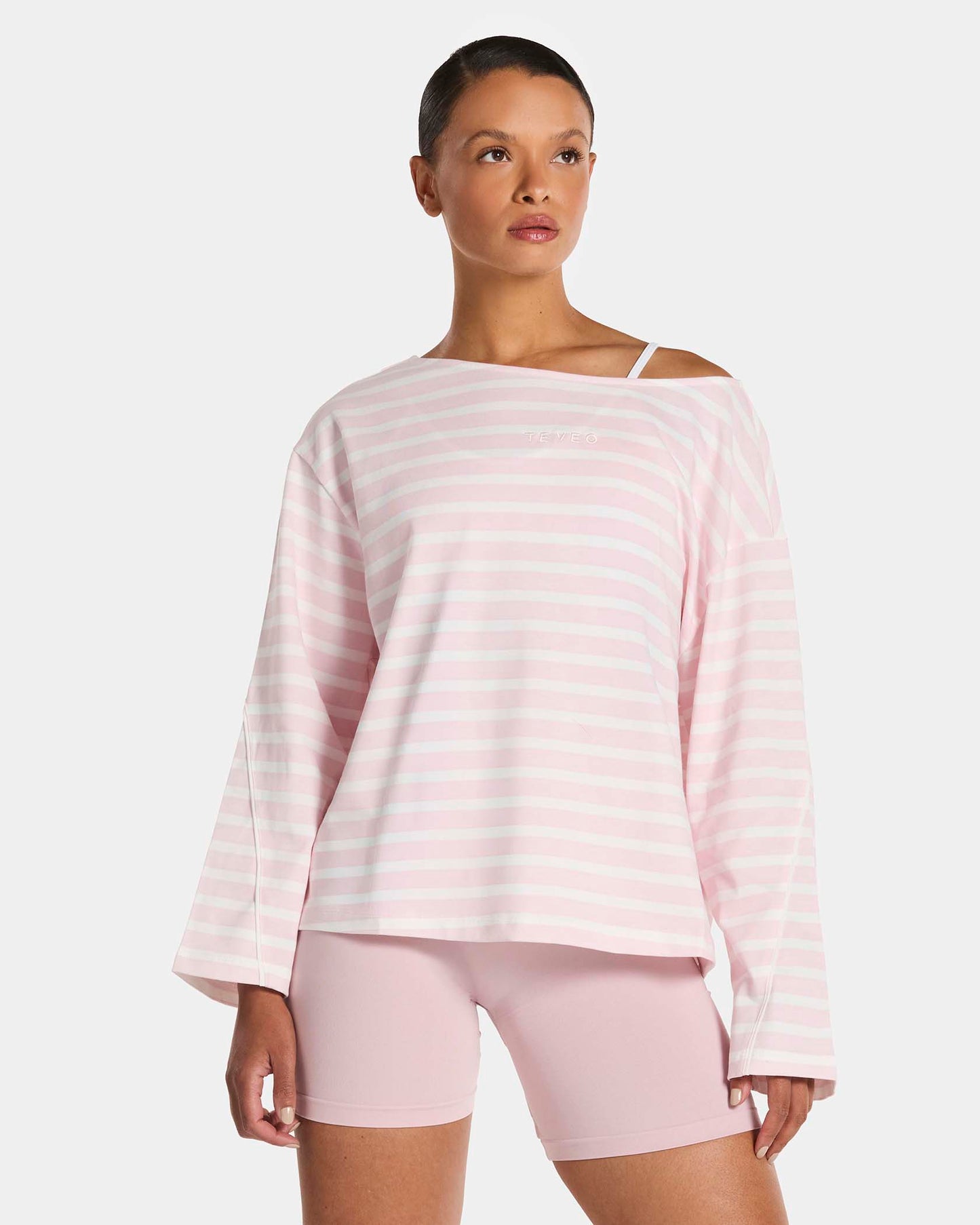 Contrastline Off-Shoulder Longsleeve ‘Blossom Stripe’