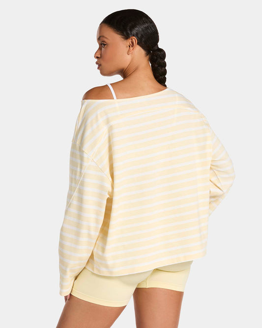 Haut à manches longues et épaules dénudées Contrastline « Stripe Butter Yellow »
