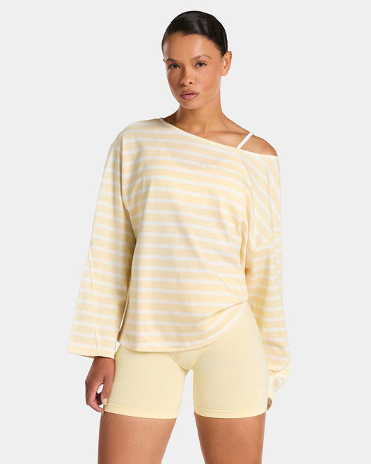 Haut à manches longues et épaules dénudées Contrastline « Stripe Butter Yellow »