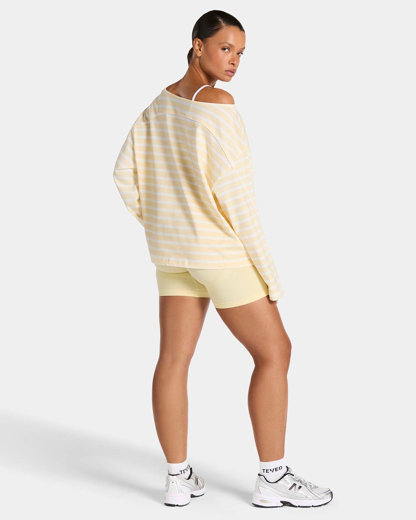 Haut à manches longues et épaules dénudées Contrastline « Stripe Butter Yellow »